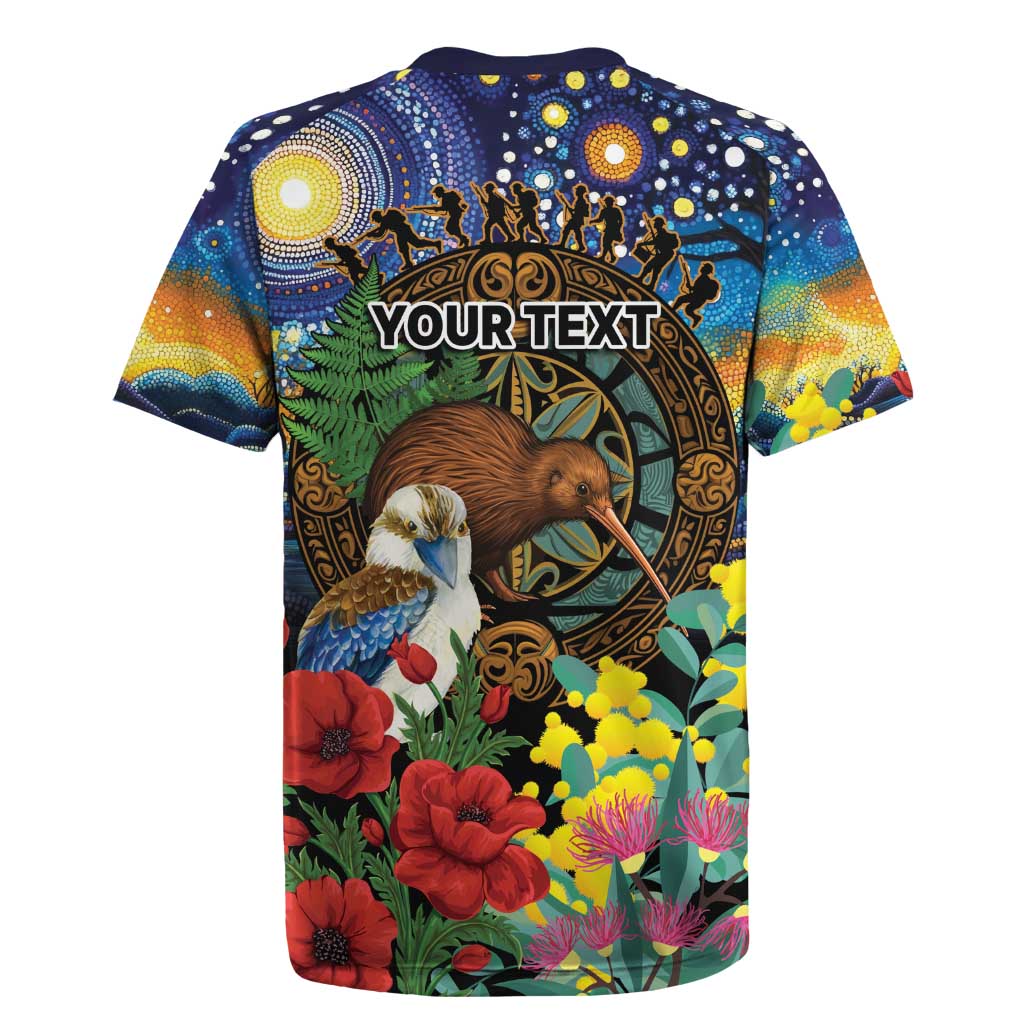 Kiwi-Kookaburra Bird ANZAC Personalised Rugby Jersey Aussie Golden Wattle Poppy Flowers LT9 - Polynesian Pride