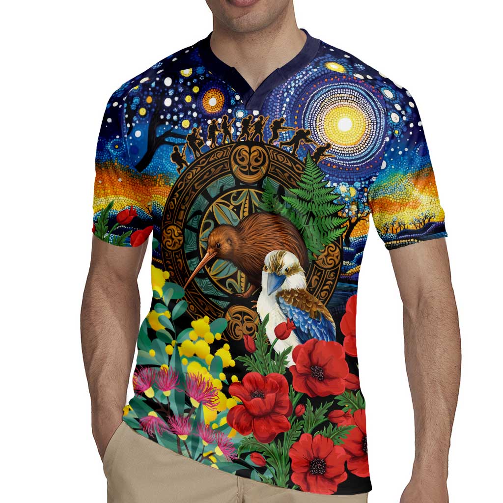 Kiwi-Kookaburra Bird ANZAC Personalised Rugby Jersey Aussie Golden Wattle Poppy Flowers LT9 - Polynesian Pride