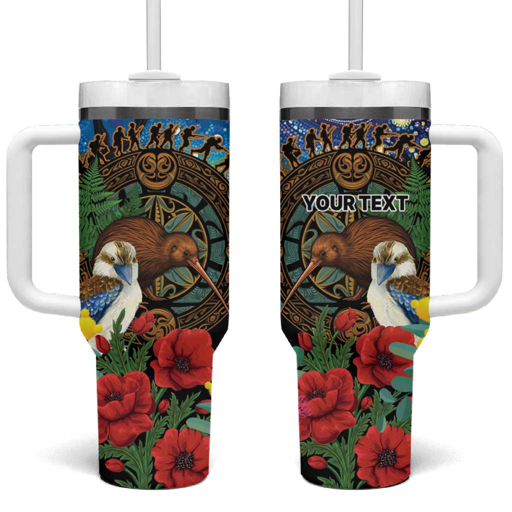 Kiwi-Kookaburra Bird ANZAC Personalised Tumbler With Handle Aussie Golden Wattle Poppy Folowers LT9 One Size: 40 oz Blue - Polynesian Pride