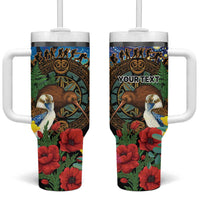 Kiwi-Kookaburra Bird ANZAC Personalised Tumbler With Handle Aussie Golden Wattle Poppy Folowers LT9 One Size: 40 oz Blue - Polynesian Pride