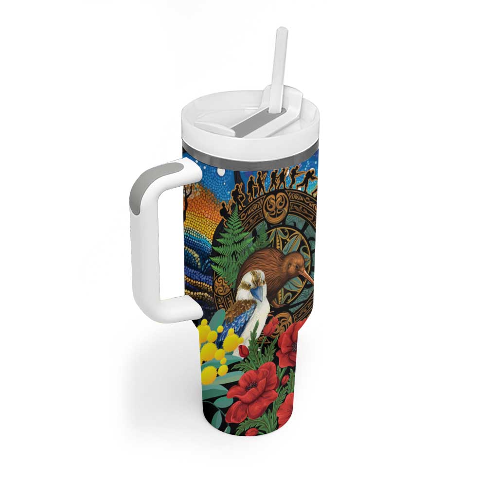 Kiwi-Kookaburra Bird ANZAC Personalised Tumbler With Handle Aussie Golden Wattle Poppy Folowers LT9 - Polynesian Pride