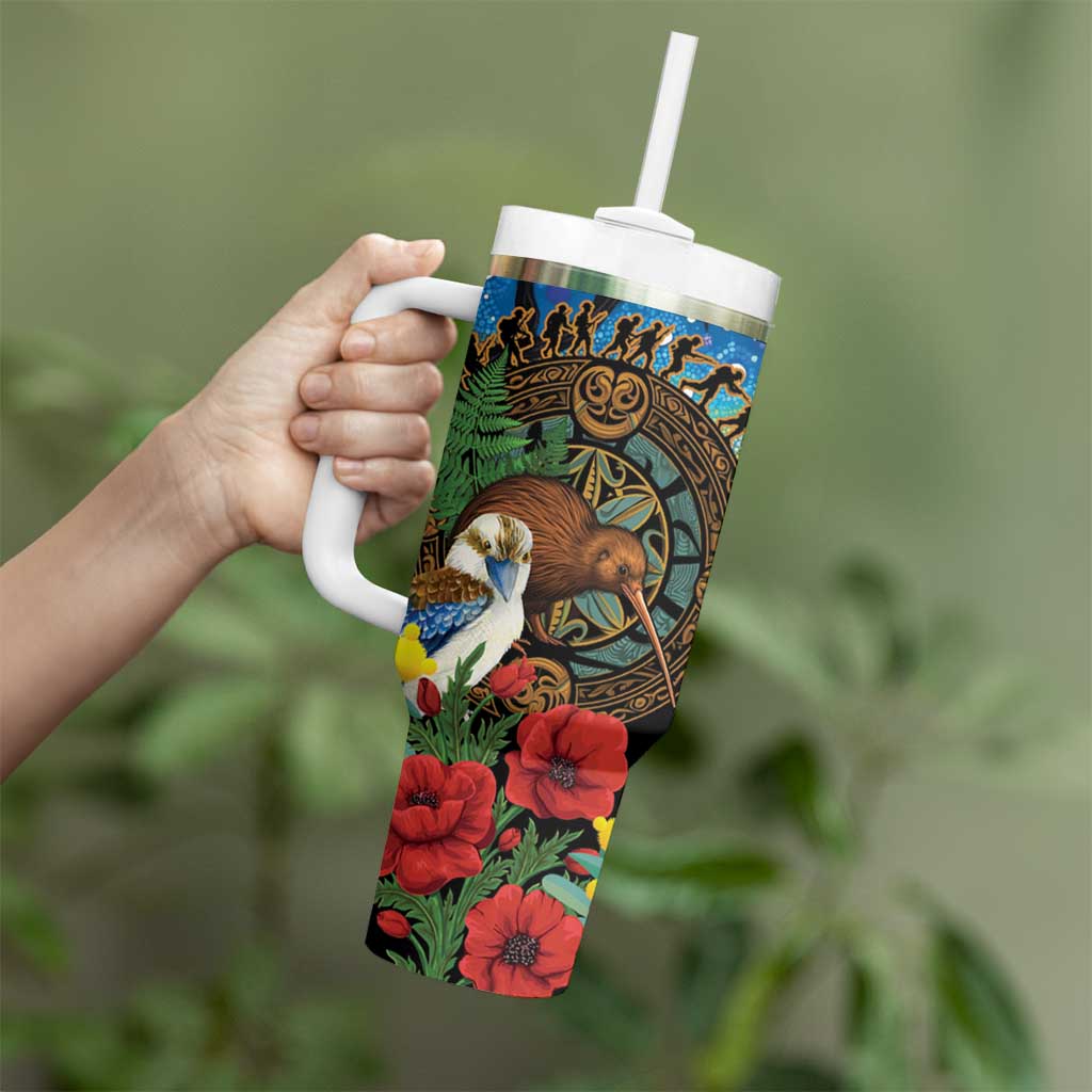 Kiwi-Kookaburra Bird ANZAC Personalised Tumbler With Handle Aussie Golden Wattle Poppy Folowers LT9 - Polynesian Pride