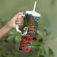 Kiwi-Kookaburra Bird ANZAC Personalised Tumbler With Handle Aussie Golden Wattle Poppy Folowers LT9 - Polynesian Pride