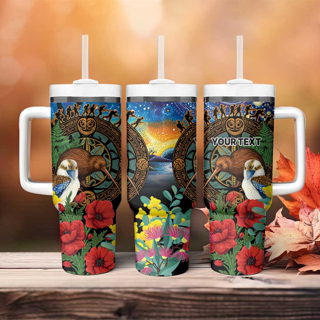 Kiwi-Kookaburra Bird ANZAC Personalised Tumbler With Handle Aussie Golden Wattle Poppy Folowers LT9 - Polynesian Pride