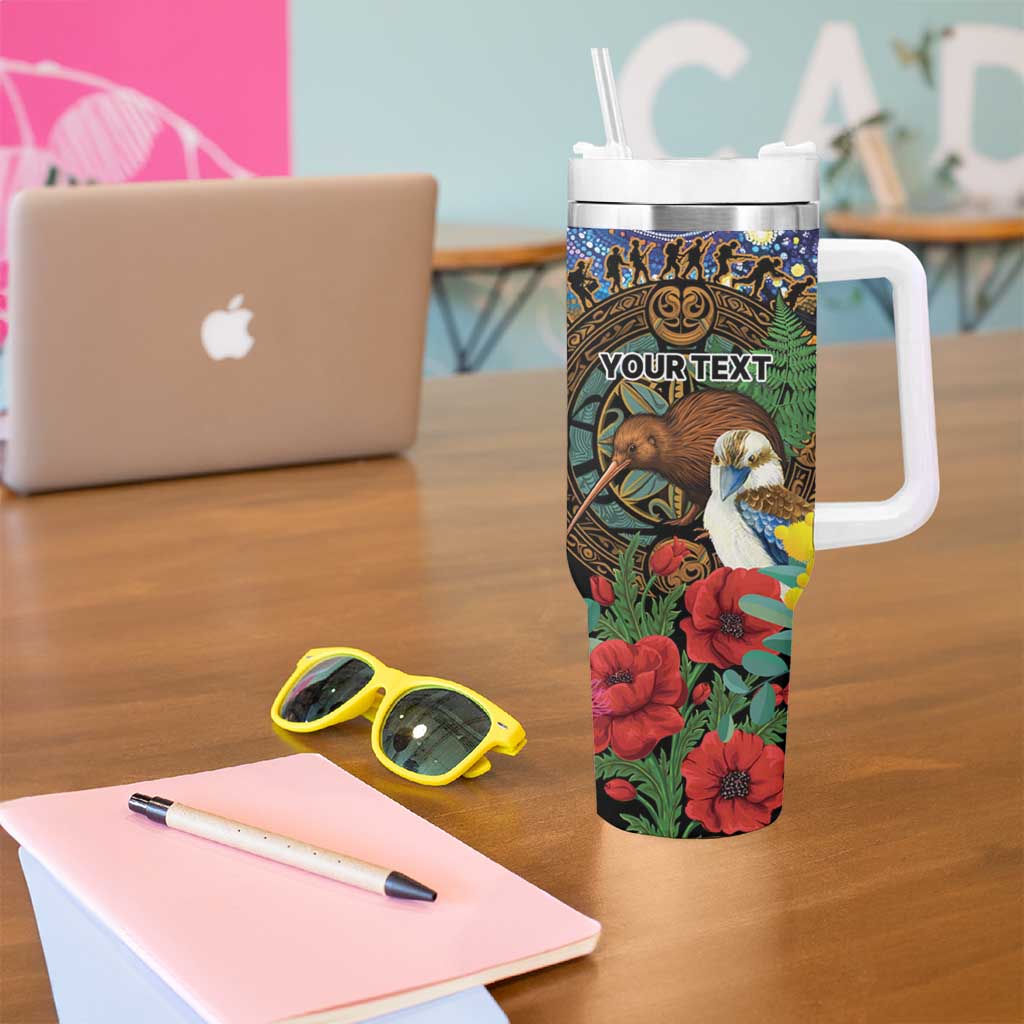Kiwi-Kookaburra Bird ANZAC Personalised Tumbler With Handle Aussie Golden Wattle Poppy Folowers LT9 - Polynesian Pride