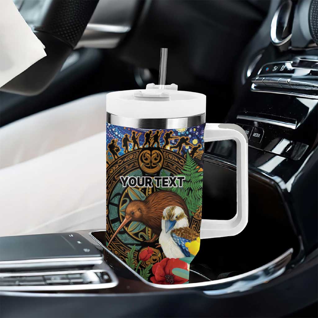 Kiwi-Kookaburra Bird ANZAC Personalised Tumbler With Handle Aussie Golden Wattle Poppy Folowers LT9 - Polynesian Pride
