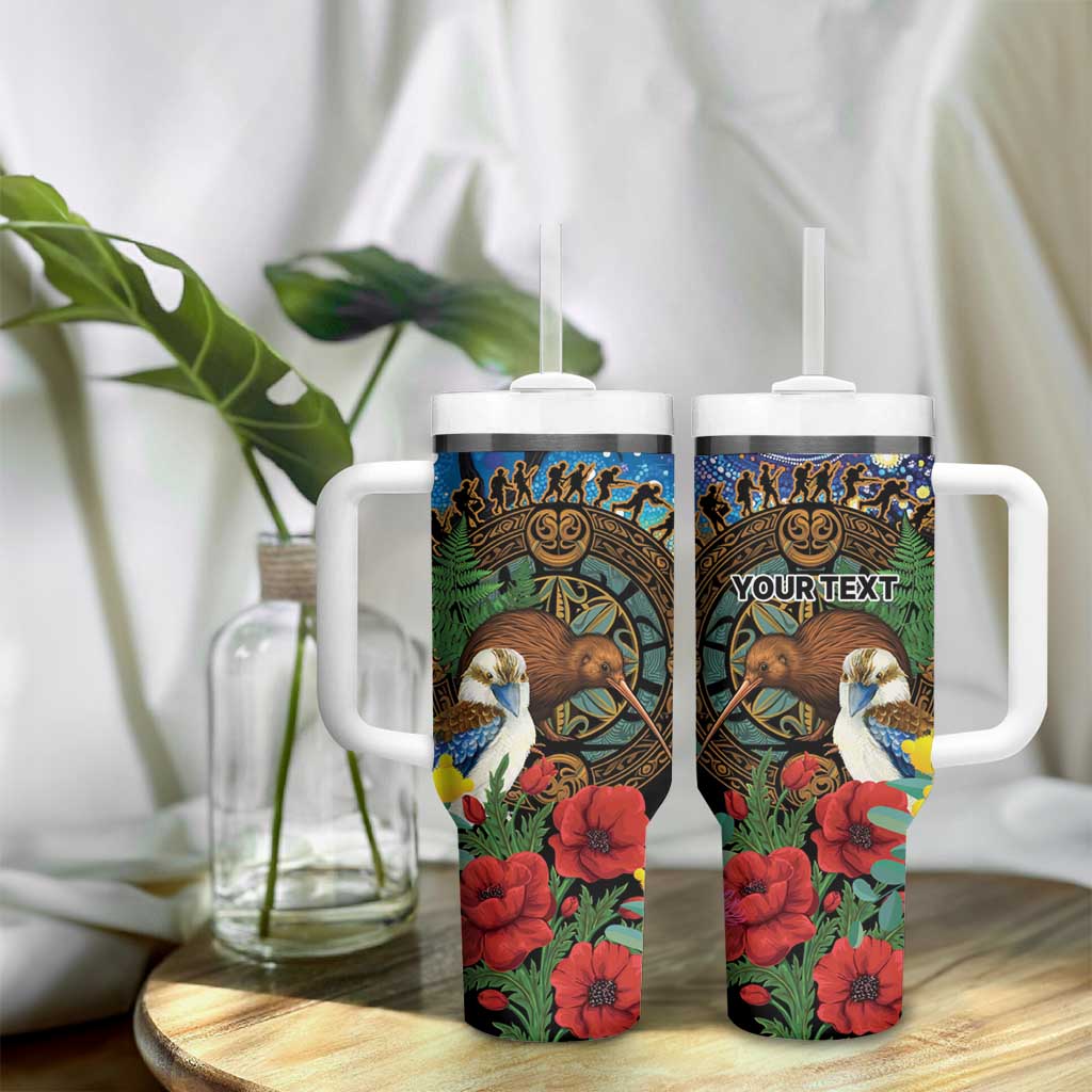 Kiwi-Kookaburra Bird ANZAC Personalised Tumbler With Handle Aussie Golden Wattle Poppy Folowers LT9 - Polynesian Pride