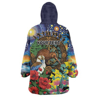 Kiwi-Kookaburra Bird ANZAC Personalised Wearable Blanket Hoodie Aussie Golden Wattle Poppy Flowers