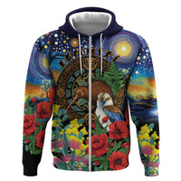 Kiwi-Kookaburra Bird ANZAC Personalised Zip Hoodie Aussie Golden Wattle Poppy Flowers