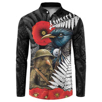 Kiwi-Tui Bird Soldier ANZAC Day Personalised Button Sweatshirt Maori Silver Fern Motif