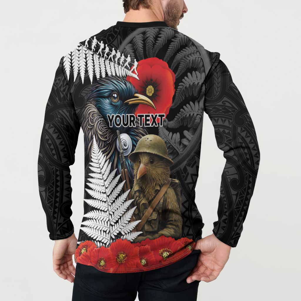 Kiwi-Tui Bird Soldier ANZAC Day Personalised Button Sweatshirt Maori Silver Fern Motif