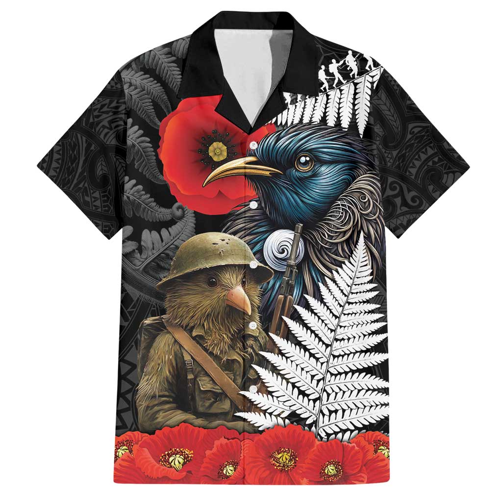 Kiwi-Tui Bird Soldier ANZAC Day Personalised Family Matching Long Sleeve Bodycon Dress and Hawaiian Shirt Maori Silver Fern Motif