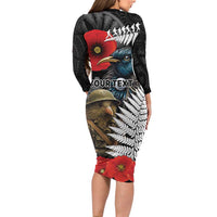 Kiwi-Tui Bird Soldier ANZAC Day Personalised Family Matching Long Sleeve Bodycon Dress and Hawaiian Shirt Maori Silver Fern Motif