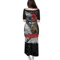 Kiwi-Tui Bird Soldier ANZAC Day Personalised Family Matching Puletasi and Hawaiian Shirt Maori Silver Fern Motif