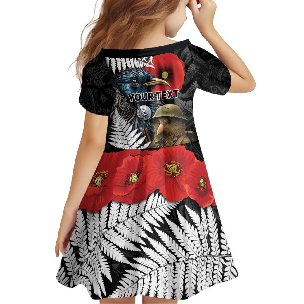 Kiwi-Tui Bird Soldier ANZAC Day Personalised Family Matching Short Sleeve Bodycon Dress and Hawaiian Shirt Maori Silver Fern Motif