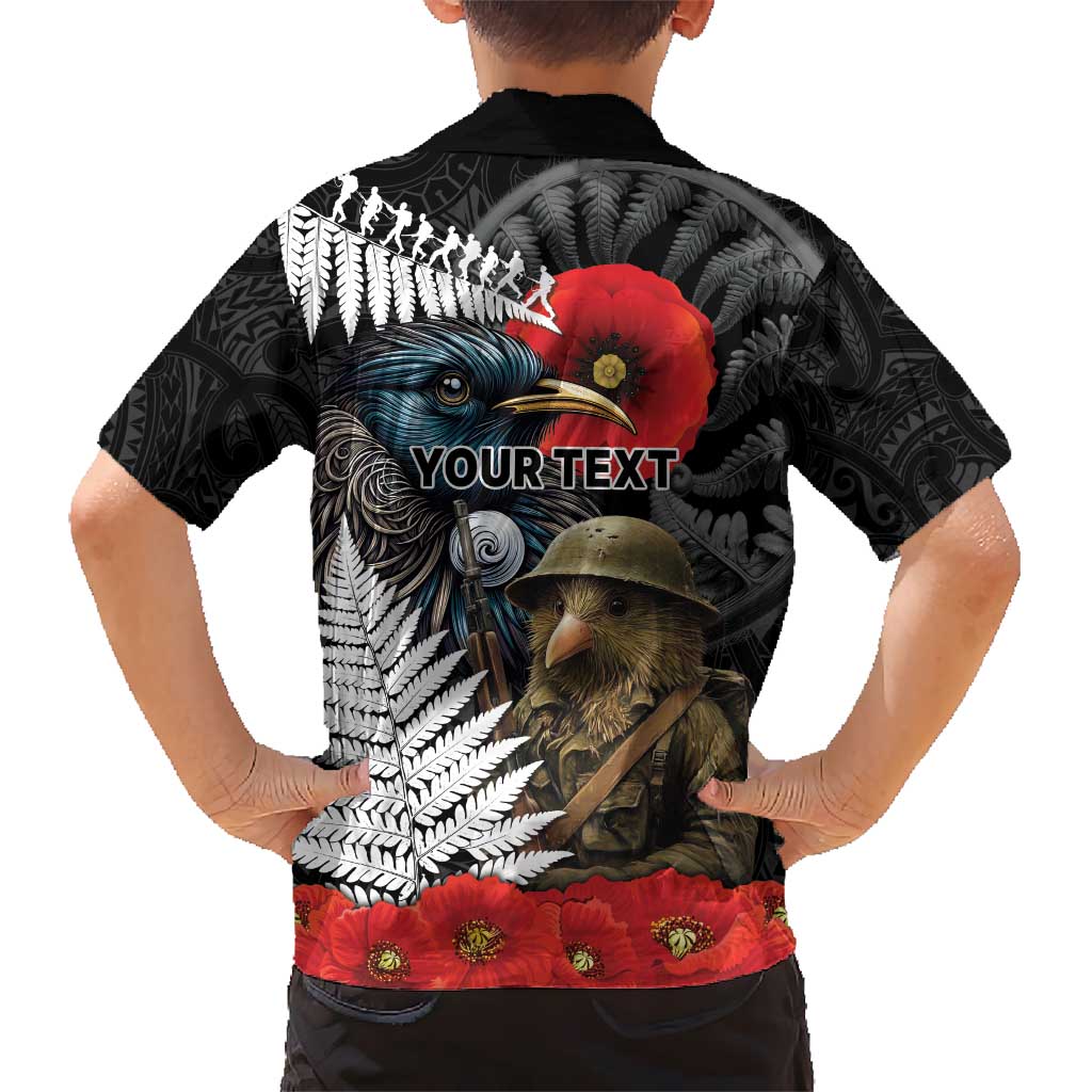 Kiwi-Tui Bird Soldier ANZAC Day Personalised Hawaiian Shirt Maori Silver Fern Motif