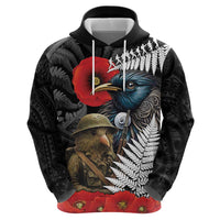 Kiwi-Tui Bird Soldier ANZAC Day Personalised Hoodie Maori Silver Fern Motif