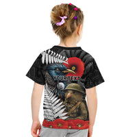 Kiwi-Tui Bird Soldier ANZAC Day Personalised Kid T Shirt Maori Silver Fern Motif