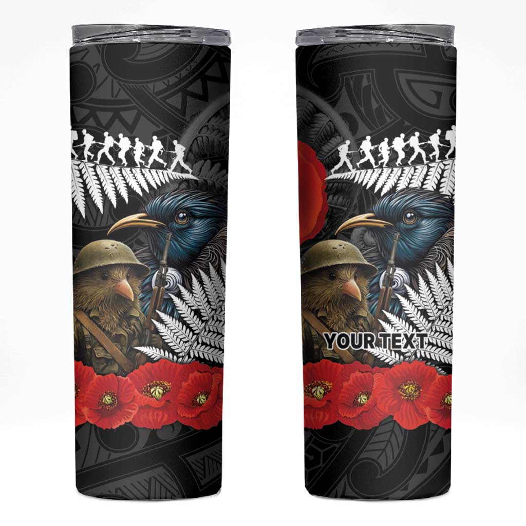 Kiwi-Tui Bird Soldier ANZAC Day Personalised Skinny Tumbler Maori Silver Fern Motif