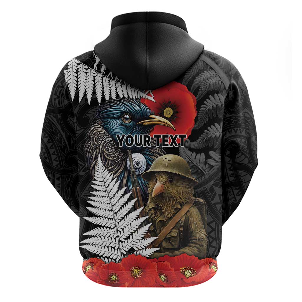 Kiwi-Tui Bird Soldier ANZAC Day Personalised Zip Hoodie Maori Silver Fern Motif LT9 - Polynesian Pride