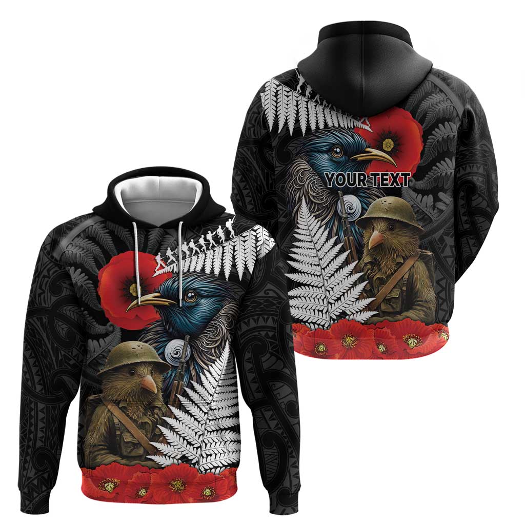 Kiwi-Tui Bird Soldier ANZAC Day Personalised Zip Hoodie Maori Silver Fern Motif LT9 - Polynesian Pride