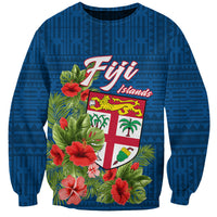 Polynesian Pride Fiji Sweatshirt Tropical Flowers and Tapa Pattern LT9 Unisex Blue - Polynesian Pride