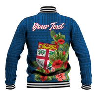 Personalised Fiji Baseball Jacket Tropical Flowers and Tapa Pattern LT9 - Polynesian Pride