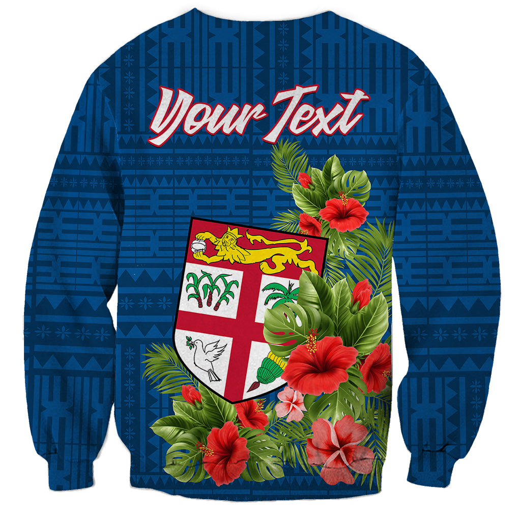 Personalised Fiji Sweatshirt Tropical Flowers and Tapa Pattern LT9 - Polynesian Pride