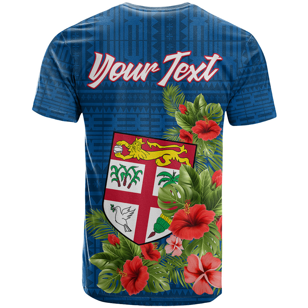 Custom Fiji T Shirt Tropical Flowers and Tapa Pattern LT9 - Polynesian Pride