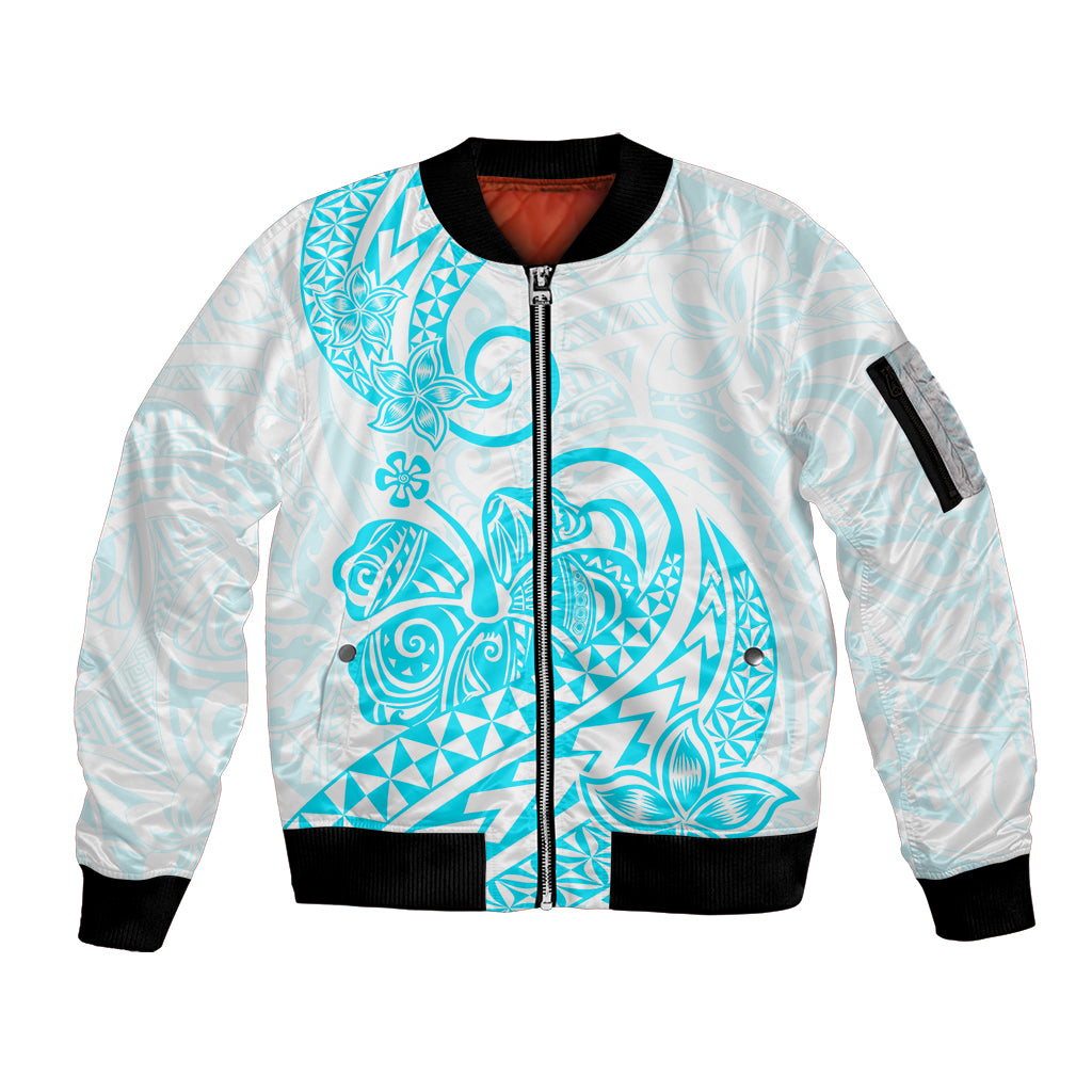 Polynesian Sleeve Zip Bomber Jacket Tribal Tattoo Aqua Screen Color LT9 Unisex Aqua - Polynesian Pride