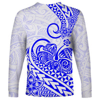 Polynesian Long Sleeve Shirt Tribal Tattoo Blue Screen Color LT9 - Polynesian Pride
