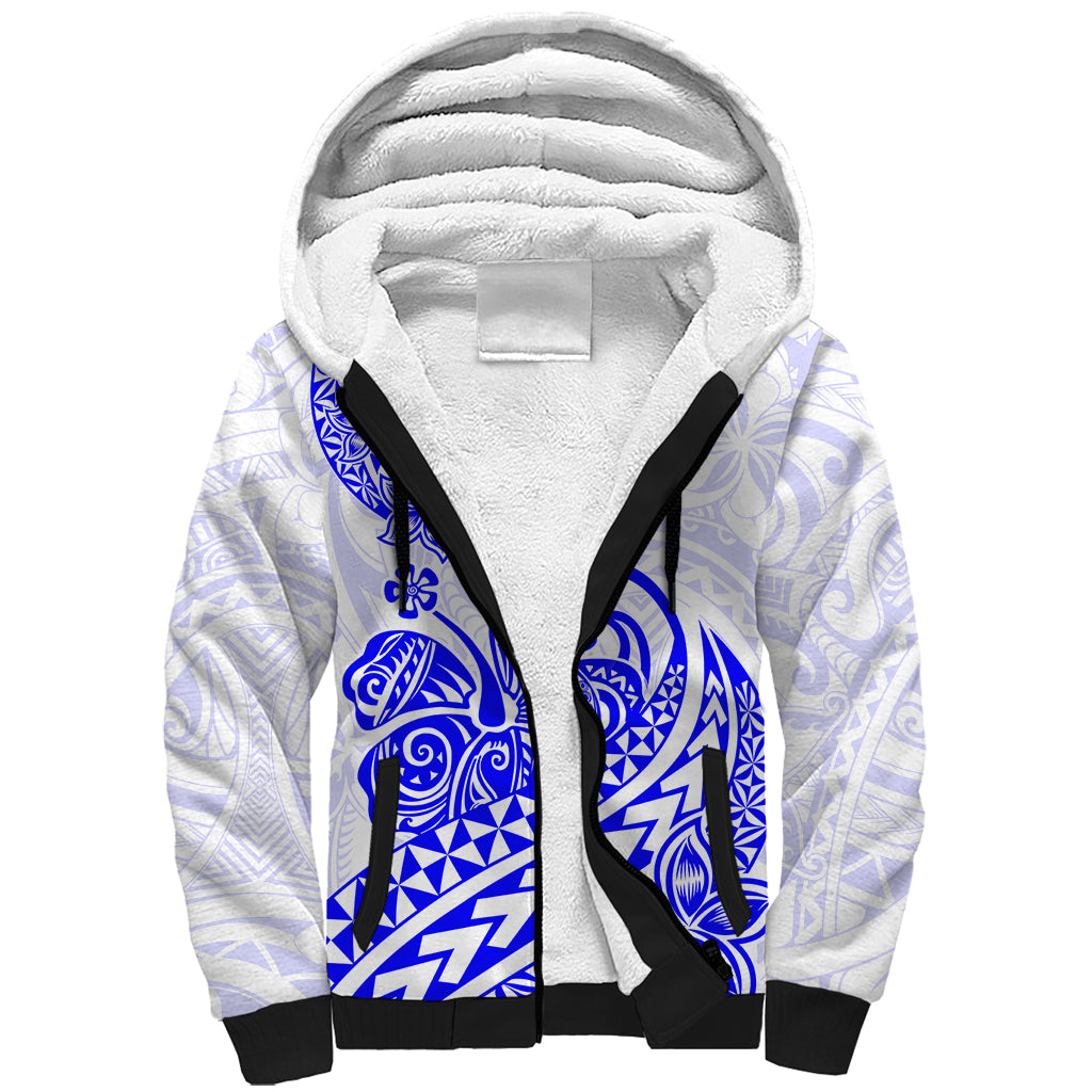 Polynesian Sherpa Hoodie Tribal Tattoo Blue Screen Color LT9 Unisex Blue - Polynesian Pride