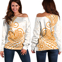 Polynesian Off Shoulder Sweater Tribal Tattoo Gold Screen Color LT9 Women Gold - Polynesian Pride