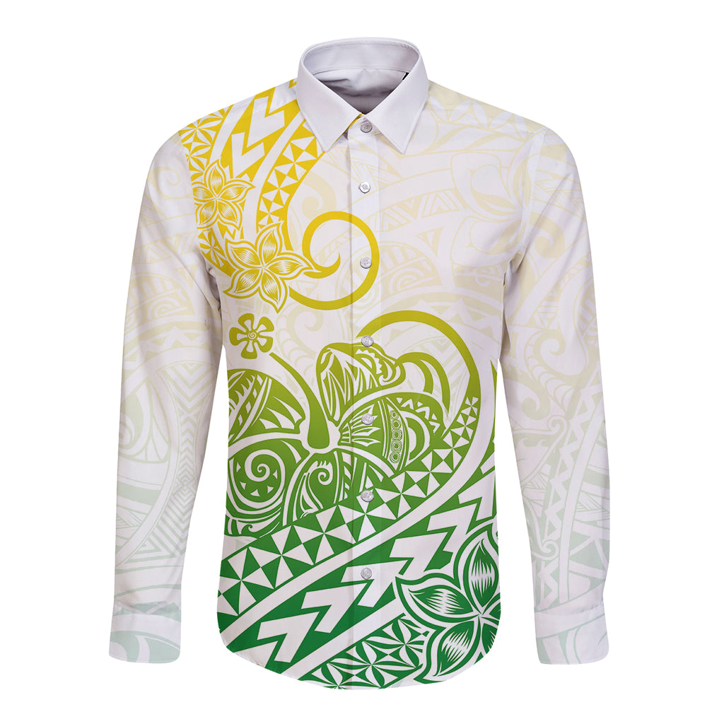 Polynesian Long Sleeve Button Shirt Tribal Tattoo Gradient 01 Screen Color LT9 Unisex Gradient - Polynesian Pride