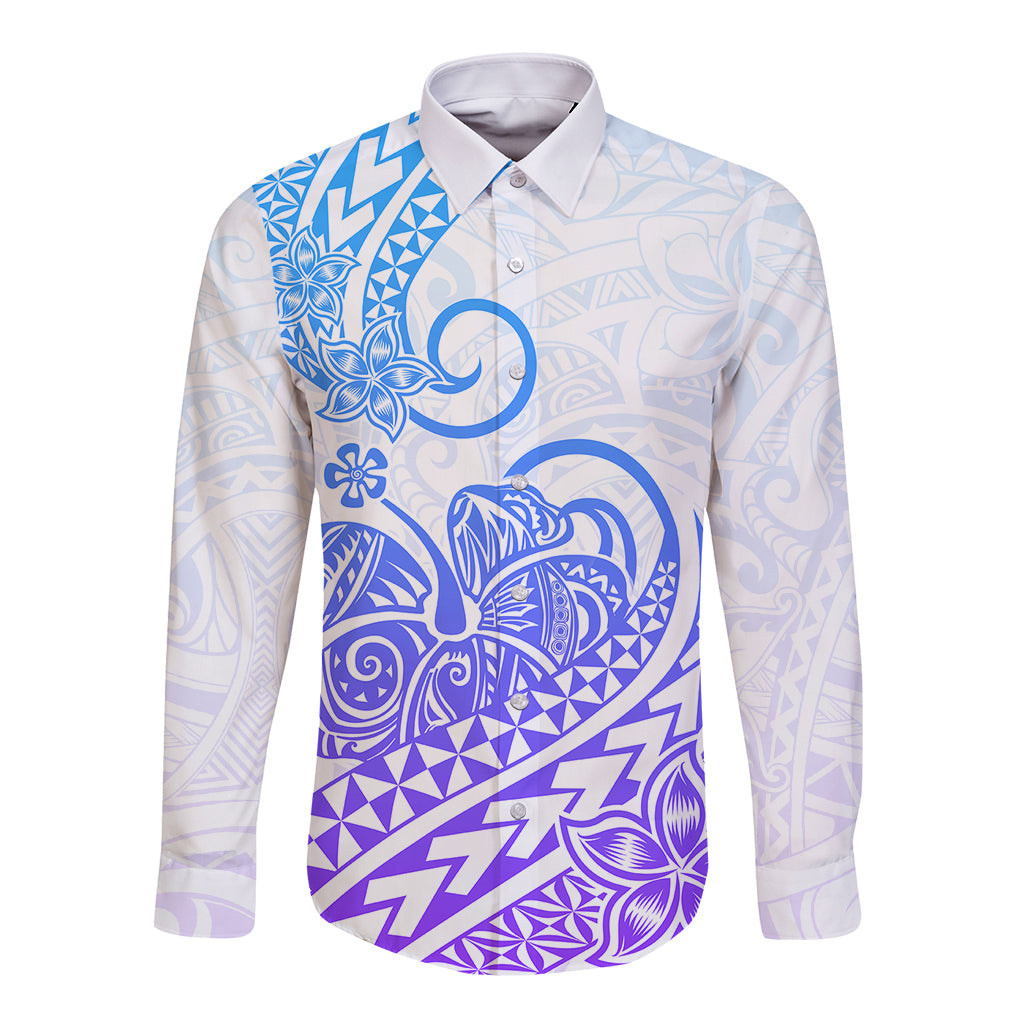 Polynesian Long Sleeve Button Shirt Tribal Tattoo Gradient 04 Screen Color LT9 Unisex Gradient - Polynesian Pride