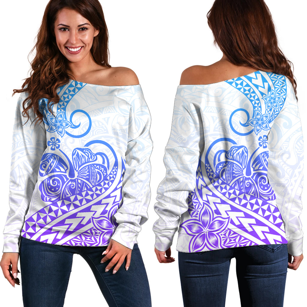 Polynesian Off Shoulder Sweater Tribal Tattoo Gradient 04 Screen Color LT9 Women Gradient - Polynesian Pride