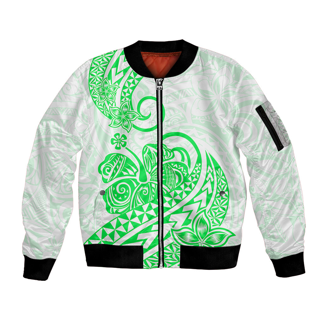 Polynesian Sleeve Zip Bomber Jacket Tribal Tattoo Green Screen Color LT9 Unisex Green - Polynesian Pride