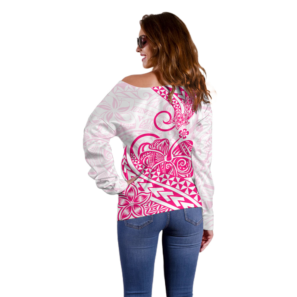 Polynesian Off Shoulder Sweater Tribal Tattoo Pink Screen Color LT9 - Polynesian Pride