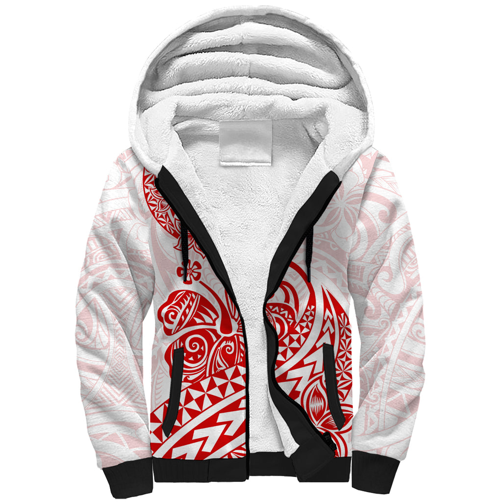 Polynesian Sherpa Hoodie Tribal Tattoo Red Screen Color LT9 Unisex Red - Polynesian Pride