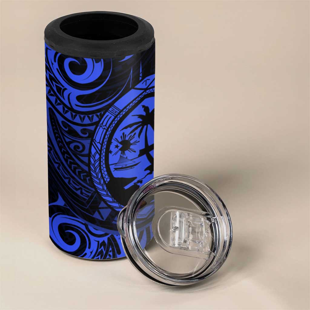 Polynesian Guam Coat of Arms 4 in 1 Can Cooler Tumbler Polynesian Tribal Tattoo Blue Version