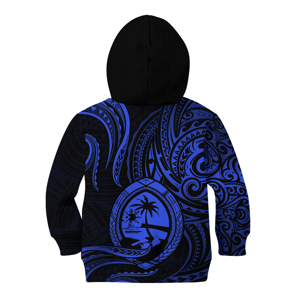 Polynesian Pride Guam Kid Hoodie With Polynesian Tribal Tattoo and Coat of Arms Blue Version LT9 Zip Hoodie Blue - Polynesian Pride