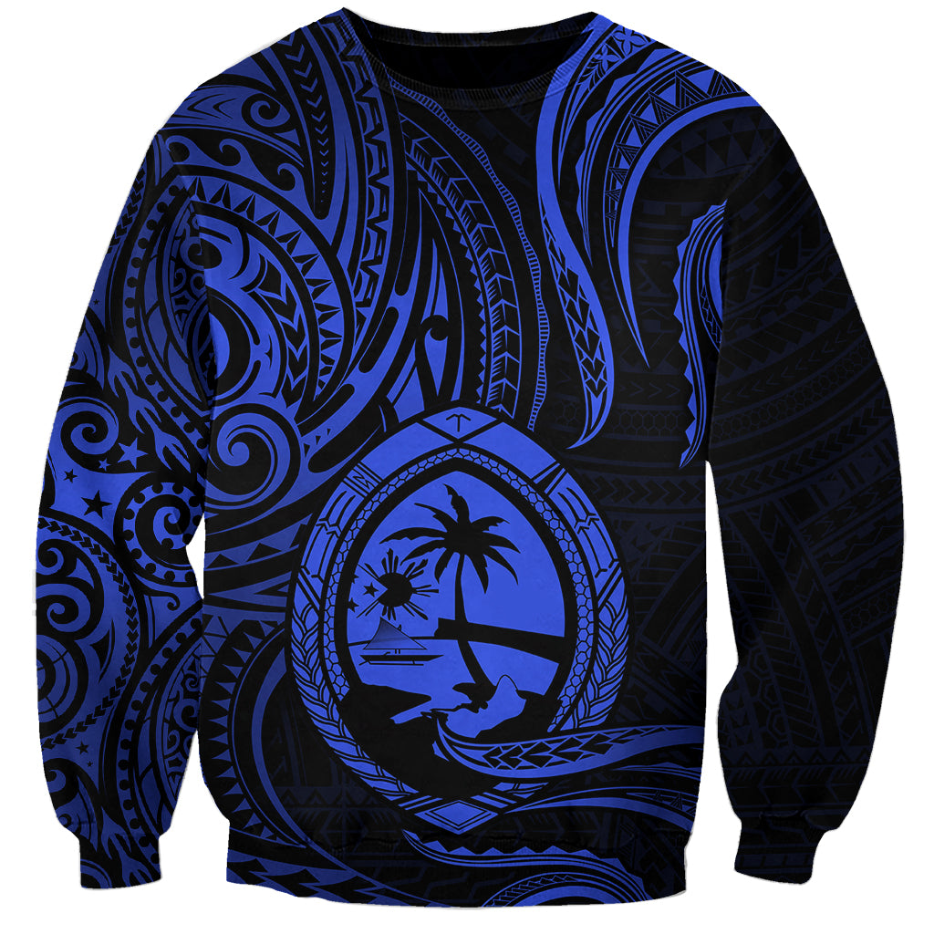 Polynesian Pride Guam Sweatshirt With Polynesian Tribal Tattoo and Coat of Arms Blue Version LT9 Unisex Blue - Polynesian Pride