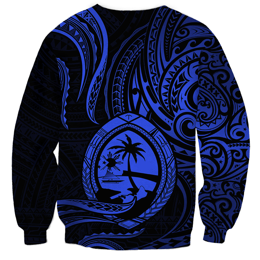 Polynesian Pride Guam Sweatshirt With Polynesian Tribal Tattoo and Coat of Arms Blue Version LT9 - Polynesian Pride
