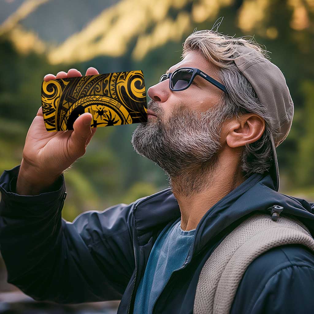 Polynesian Guam Coat of Arms 4 in 1 Can Cooler Tumbler Polynesian Tribal Tattoo Gold Version