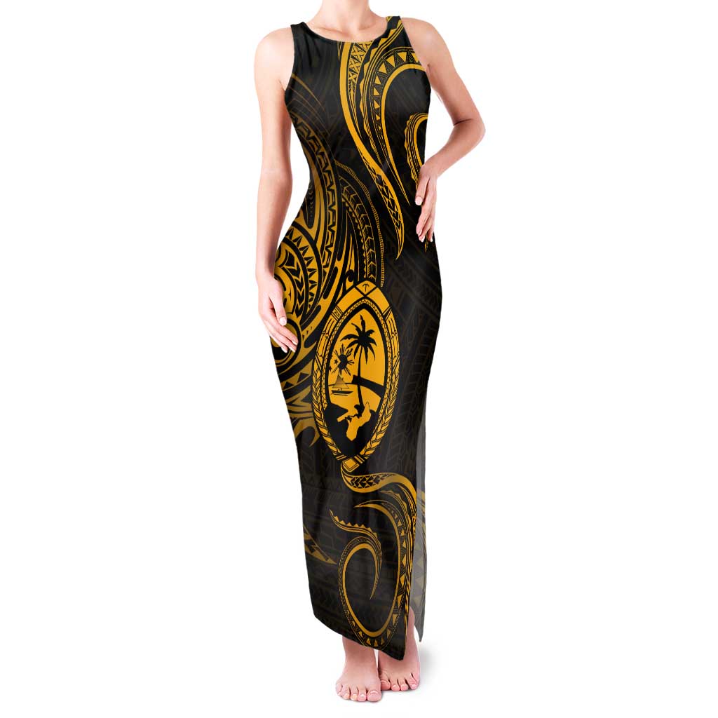 Polynesian Guam Coat of Arms Family Matching Tank Maxi Dress and Hawaiian Shirt Polynesian Tribal Tattoo Gold Version