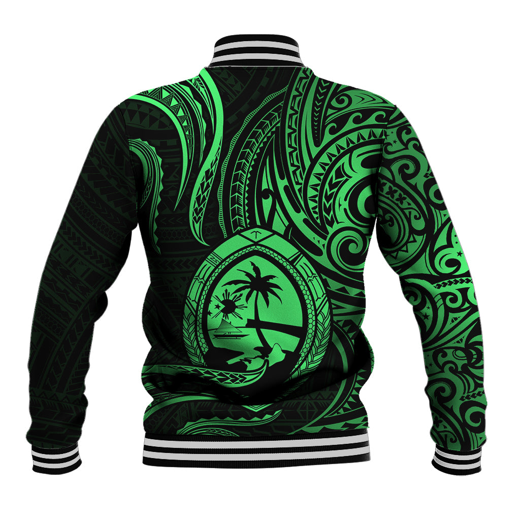 Polynesian Pride Guam Baseball Jacket With Polynesian Tribal Tattoo and Coat of Arms Green Version LT9 - Polynesian Pride