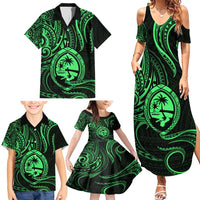 Polynesian Guam Coat of Arms Family Matching Summer Maxi Dress and Hawaiian Shirt Polynesian Tribal Tattoo Green Version LT9 - Polynesian Pride
