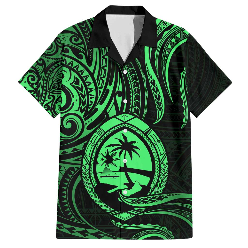Polynesian Guam Coat of Arms Family Matching Summer Maxi Dress and Hawaiian Shirt Polynesian Tribal Tattoo Green Version LT9 Dad's Shirt - Short Sleeve Green - Polynesian Pride