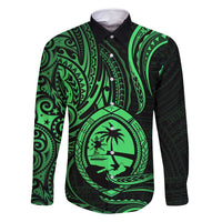 Polynesian Guam Coat of Arms Family Matching Summer Maxi Dress and Hawaiian Shirt Polynesian Tribal Tattoo Green Version LT9 Dad's Shirt - Long Sleeve Green - Polynesian Pride