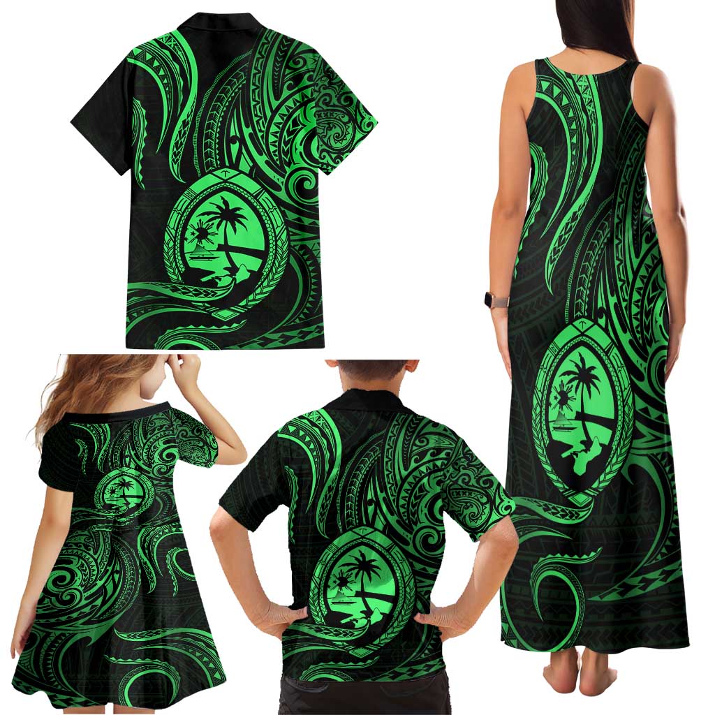 Polynesian Guam Coat of Arms Family Matching Tank Maxi Dress and Hawaiian Shirt Polynesian Tribal Tattoo Green Version LT9 - Polynesian Pride